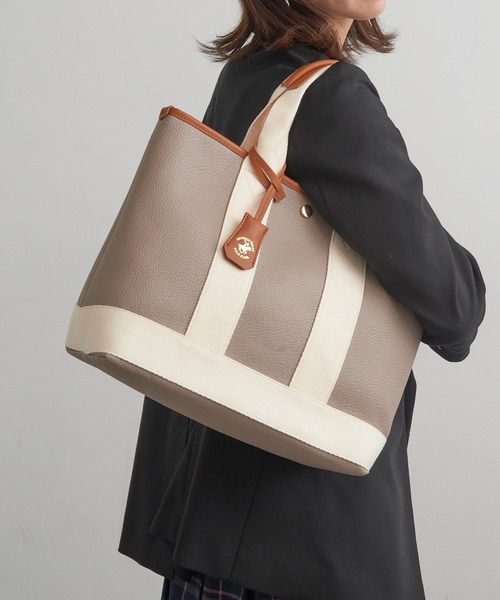 BEVERLY HILLS POLO CLUB（ビバリーヒルズポロクラブ）の「【BEVERLY HILLS POLO CLUB】《別注》スコッチグレイン ネオレザー　トートバッグ　A4対応（トートバッグ・レディース・ブラック/グレー/ホワイト/ベージュ系その他2/ブラック系その他2/グレイッシュベージュ・FREE）」の6枚目の写真