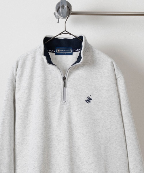 BEVERLY HILLS POLO CLUB(ビバリーヒルズポロクラブ)の「【BEVERLY HILLS POLO CLUB/ビバリーヒルズポロクラブ】ブランドロゴ ワンポイントロゴ刺繍デザイン ワイドシルエット ハーフジップスウェット/裏起毛(スウェット・メンズ・ダークネイビー/ワインレッド/サンドベージュ/オートミール/グレー/チャコールグレー・M/L/XL)」の4枚目の写真