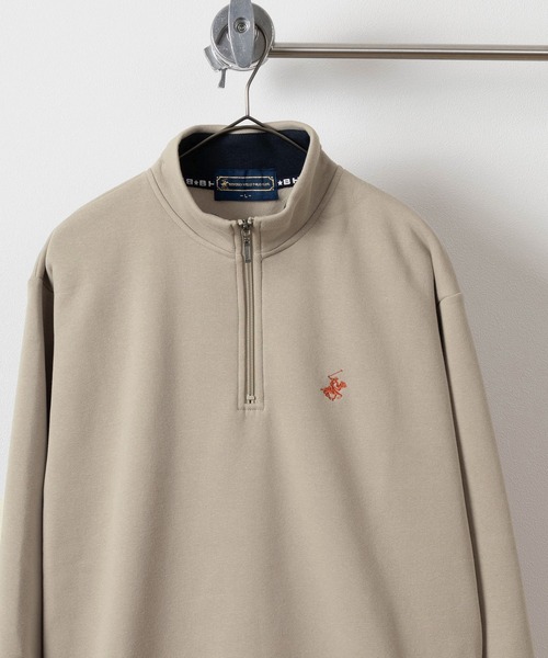 BEVERLY HILLS POLO CLUB(ビバリーヒルズポロクラブ)の「【BEVERLY HILLS POLO CLUB/ビバリーヒルズポロクラブ】ブランドロゴ ワンポイントロゴ刺繍デザイン ワイドシルエット ハーフジップスウェット/裏起毛(スウェット・メンズ・ダークネイビー/ワインレッド/サンドベージュ/オートミール/グレー/チャコールグレー・M/L/XL)」の1枚目の写真