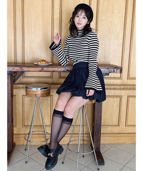 MIIA（ミーア）の「フレアスリーブリブニット（ニット/セーター・レディース・ブラック/マルチ/オフホワイト/グレー・FREE）」の11枚目の写真