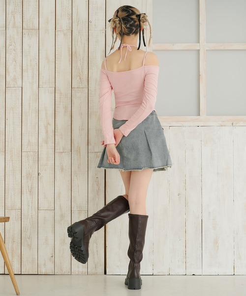 DearMyLoveRose(ディアマイラブローズ)の「ホルターネックオフショルテレコトップス(Tシャツ/カットソー・レディース・ホワイト/モカ/ブラック/ベビーピンク・FREE)」の7枚目の写真