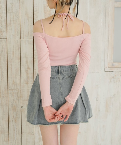 DearMyLoveRose(ディアマイラブローズ)の「ホルターネックオフショルテレコトップス(Tシャツ/カットソー・レディース・ホワイト/モカ/ブラック/ベビーピンク・FREE)」の9枚目の写真