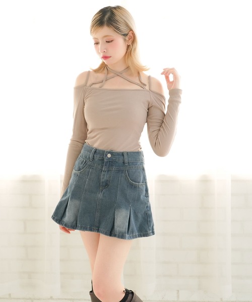 DearMyLoveRose(ディアマイラブローズ)の「ホルターネックオフショルテレコトップス(Tシャツ/カットソー・レディース・ホワイト/モカ/ブラック/ベビーピンク・FREE)」の12枚目の写真