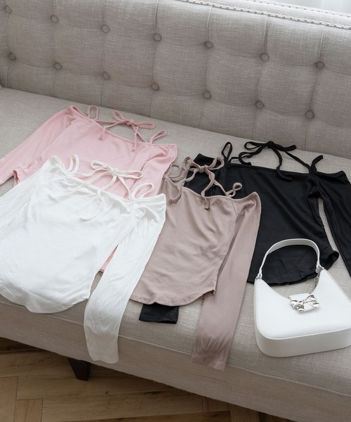 DearMyLoveRose(ディアマイラブローズ)の「ホルターネックオフショルテレコトップス(Tシャツ/カットソー・レディース・ホワイト/モカ/ブラック/ベビーピンク・FREE)」の15枚目の写真