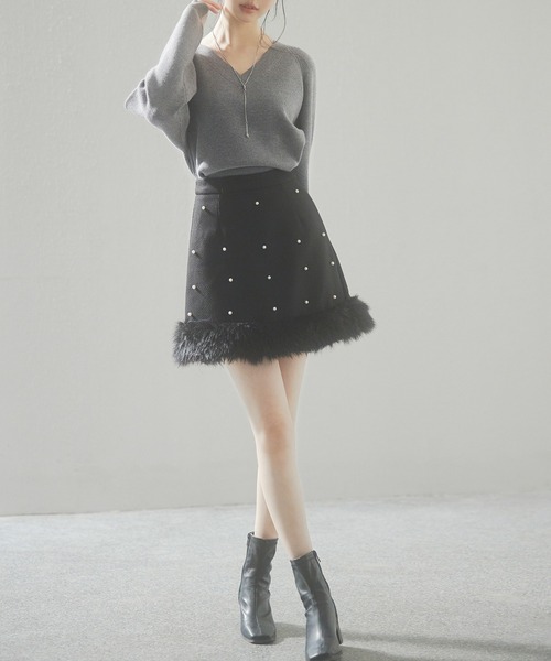 SAISON DE PAPILLON(セゾンドパピヨン)の「パール付きハイウエストツイードミニスカート(スカート・レディース・ブラウン/ピンクベージュ/ブラック・S/M/L)」の15枚目の写真