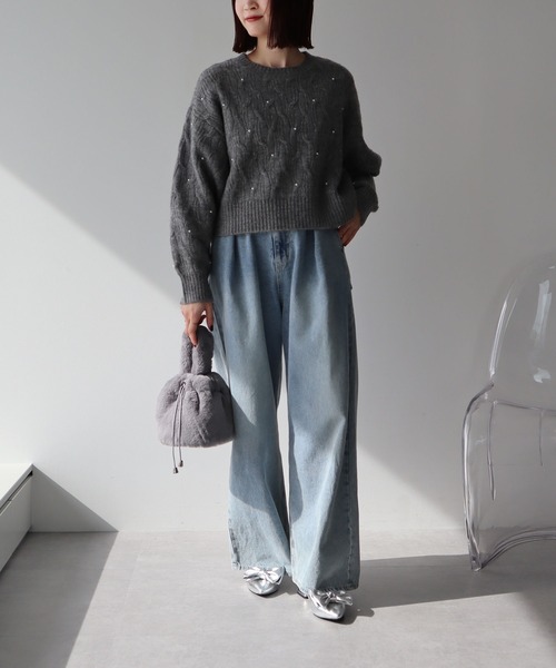 earth music&ecology（アースミュージックアンドエコロジー）の「パール&ケーブルニットプルオーバー（ニット/セーター・レディース・アイボリー/ブルー/杢グレー/ブラック・FREE）」の20枚目の写真