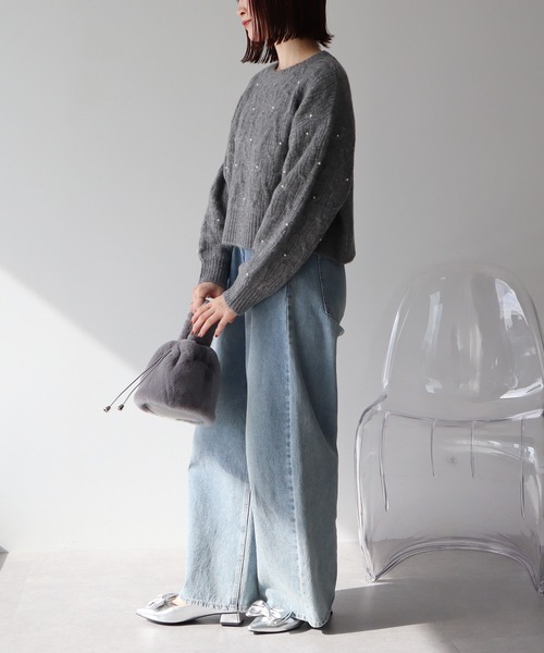 earth music&ecology（アースミュージックアンドエコロジー）の「パール&ケーブルニットプルオーバー（ニット/セーター・レディース・アイボリー/ブルー/杢グレー/ブラック・FREE）」の21枚目の写真