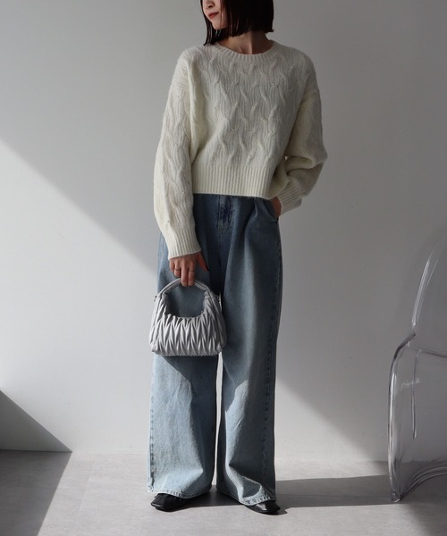 earth music&ecology（アースミュージックアンドエコロジー）の「パール&ケーブルニットプルオーバー（ニット/セーター・レディース・アイボリー/ブルー/杢グレー/ブラック・FREE）」の7枚目の写真