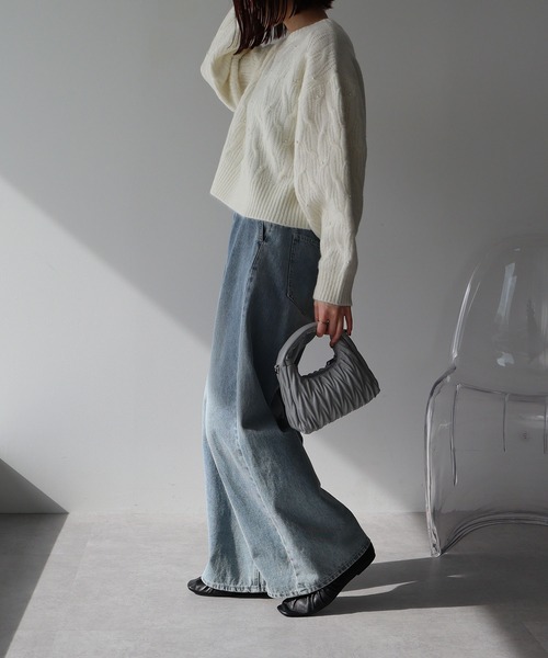 earth music&ecology（アースミュージックアンドエコロジー）の「パール&ケーブルニットプルオーバー（ニット/セーター・レディース・アイボリー/ブルー/杢グレー/ブラック・FREE）」の8枚目の写真