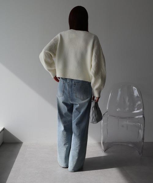 earth music&ecology（アースミュージックアンドエコロジー）の「パール&ケーブルニットプルオーバー（ニット/セーター・レディース・アイボリー/ブルー/杢グレー/ブラック・FREE）」の9枚目の写真