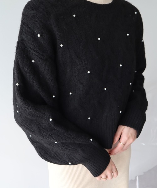 earth music&ecology（アースミュージックアンドエコロジー）の「パール&ケーブルニットプルオーバー（ニット/セーター・レディース・アイボリー/ブルー/杢グレー/ブラック・FREE）」の17枚目の写真