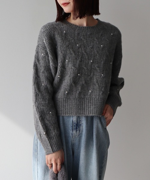 earth music&ecology（アースミュージックアンドエコロジー）の「パール&ケーブルニットプルオーバー（ニット/セーター・レディース・アイボリー/ブルー/杢グレー/ブラック・FREE）」の18枚目の写真