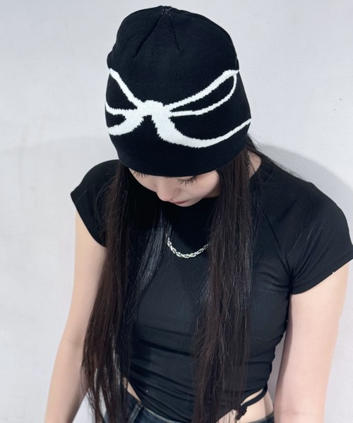 Silly（シリー）の「【韓国ストリートに◎】リボンロゴビーニー（ニットキャップ/ビーニー・レディース・ブラック/グレー/ライトグレー・FREE）」の9枚目の写真