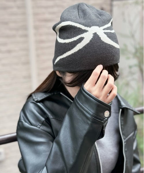 Silly（シリー）の「【韓国ストリートに◎】リボンロゴビーニー（ニットキャップ/ビーニー・レディース・ブラック/グレー/ライトグレー・FREE）」の14枚目の写真