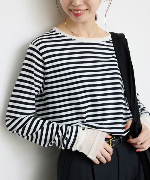 SLOBE IENA(スローブイエナ)の「《追加8》レイヤードスリーブロンTEE(Tシャツ/カットソー・レディース・ブラック/ホワイト/アイボリー・FREE)」の9枚目の写真