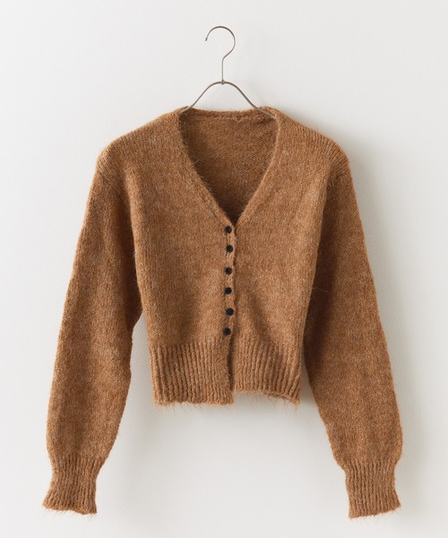 V-neck melange knit cardigan / Vネック メランジニット
