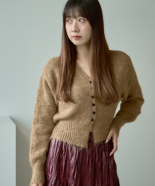 V-neck melange knit cardigan / Vネック メランジニット