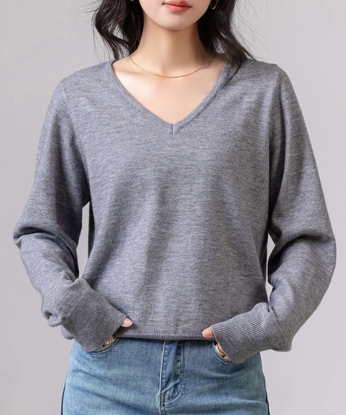 DAY CLOSET（デイ クローゼット）の「レディース 長袖きれいめVネックリブニットプルオーバー（ニット/セーター・レディース・アイボリー/ブラック/グレー・FREE）」の3枚目の写真