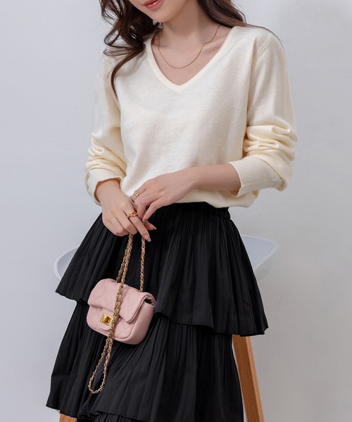 DAY CLOSET（デイ クローゼット）の「レディース 長袖きれいめVネックリブニットプルオーバー（ニット/セーター・レディース・アイボリー/ブラック/グレー・FREE）」の6枚目の写真