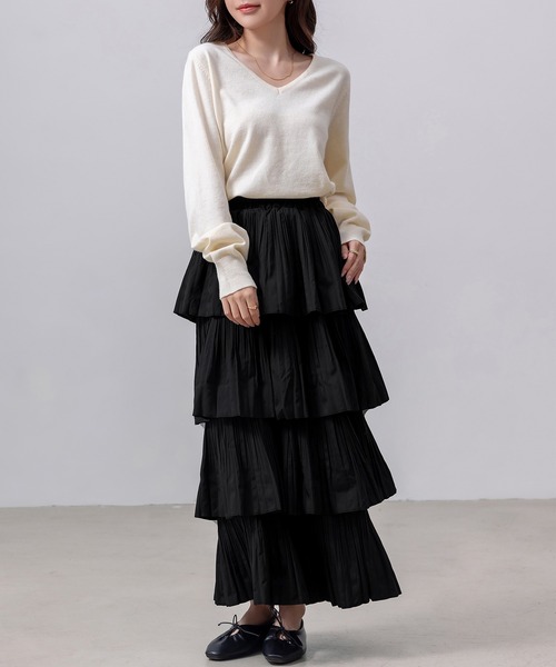 DAY CLOSET（デイ クローゼット）の「レディース 長袖きれいめVネックリブニットプルオーバー（ニット/セーター・レディース・アイボリー/ブラック/グレー・FREE）」の8枚目の写真