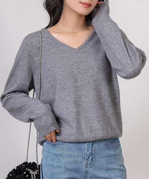 DAY CLOSET（デイ クローゼット）の「レディース 長袖きれいめVネックリブニットプルオーバー（ニット/セーター・レディース・アイボリー/ブラック/グレー・FREE）」の15枚目の写真