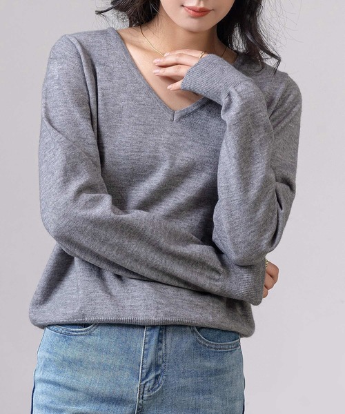 DAY CLOSET（デイ クローゼット）の「レディース 長袖きれいめVネックリブニットプルオーバー（ニット/セーター・レディース・アイボリー/ブラック/グレー・FREE）」の16枚目の写真