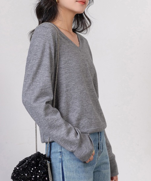 DAY CLOSET（デイ クローゼット）の「レディース 長袖きれいめVネックリブニットプルオーバー（ニット/セーター・レディース・アイボリー/ブラック/グレー・FREE）」の17枚目の写真