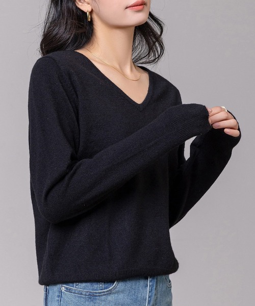 DAY CLOSET（デイ クローゼット）の「レディース 長袖きれいめVネックリブニットプルオーバー（ニット/セーター・レディース・アイボリー/ブラック/グレー・FREE）」の10枚目の写真