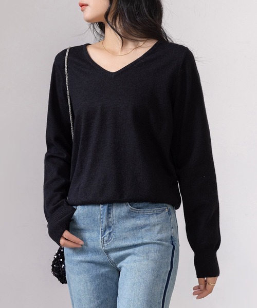 DAY CLOSET（デイ クローゼット）の「レディース 長袖きれいめVネックリブニットプルオーバー（ニット/セーター・レディース・アイボリー/ブラック/グレー・FREE）」の11枚目の写真
