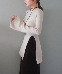 side slit ribknit pullover /アシンメトリースリットニット