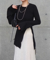 side slit ribknit pullover /アシンメトリースリットニット