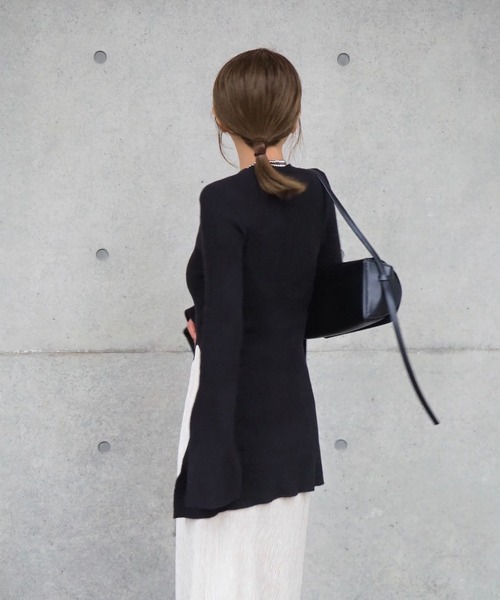 side slit ribknit pullover /アシンメトリースリットニット