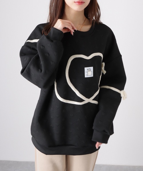 Lace Ladies(レースレディース)の「ハート リボン ぽこぽこ 長袖 プルオーバー(スウェット・レディース・ブラック/グレー・M/XL)」の6枚目の写真