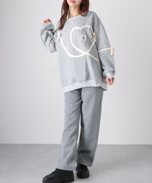 Lace Ladies(レースレディース)の「ハート リボン ぽこぽこ 長袖 プルオーバー(スウェット・レディース・ブラック/グレー・M/XL)」の10枚目の写真