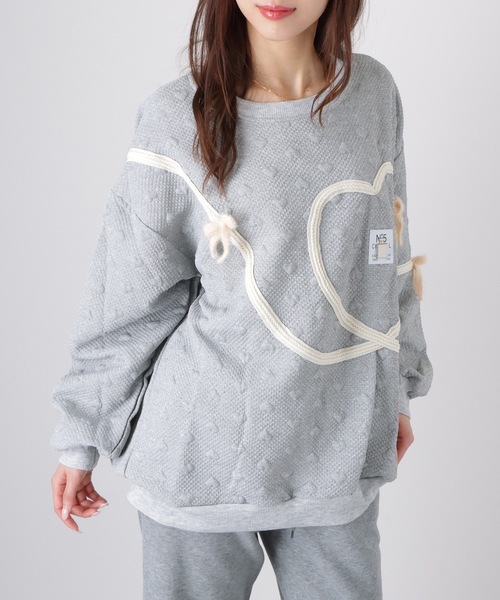 Lace Ladies(レースレディース)の「ハート リボン ぽこぽこ 長袖 プルオーバー(スウェット・レディース・ブラック/グレー・M/XL)」の12枚目の写真