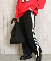 GORGE | 《サイドライン×裾リボン》レディース ジャージ風 ワイドパンツ スポーティ カジュアル 春夏秋冬(スウェットパンツ)