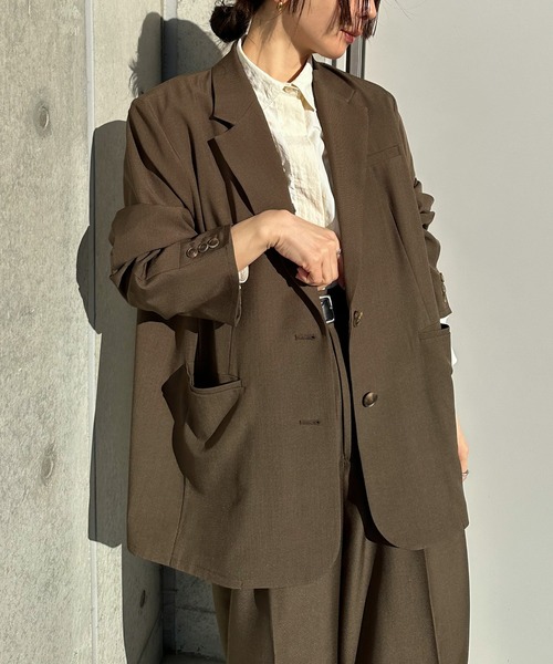 select moca【美品】 ベージュ オーバーサイズ ノーカラー セット select MOCA セットアップ ノーカラールーズベストセットアップ
