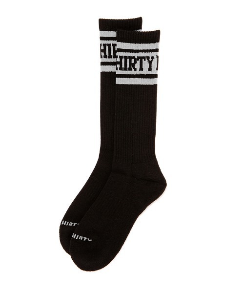 430（フォーサーティ）の「mko12493-COL LOGO HIGH SOX ハイソックス（ソックス/靴下・メンズ・ホワイト/ブラック・FREE）」の2枚目の写真
