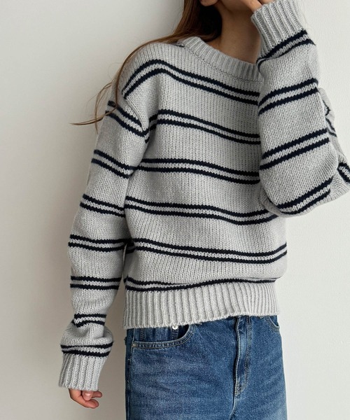 El marネップボーダークルーニット