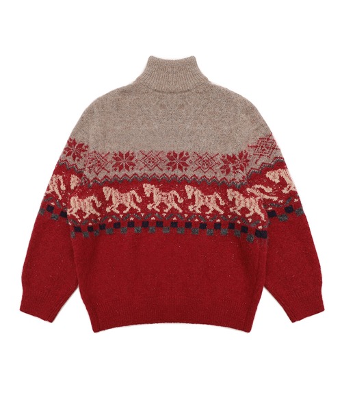 オーバーサイズ スタンドカラー ハーフZIP 総柄ニット MY2150