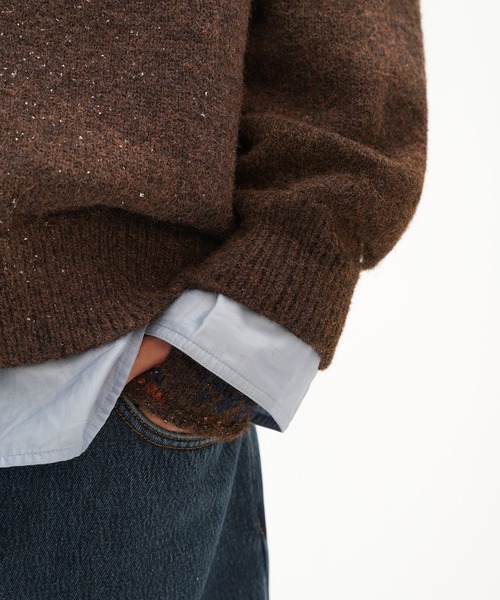 セール】オーバーサイズ スタンドカラー ハーフZIP 総柄ニット MY2150