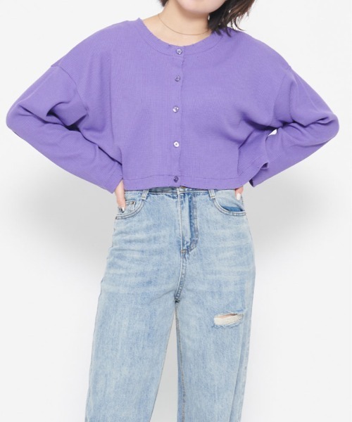 ＆soiree（アンドソワレ）の「【＆soiree】ショート丈ワッフルカラーカーディガン(CP)（カーディガン/ボレロ・レディース・ブラック/オレンジ/パープル/グリーン・FREE）」の14枚目の写真