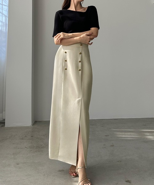DT★Max Mara★stefano スリットペンシルスカート セール】ゴールドボタン前スリットペンシルスカート(スカート