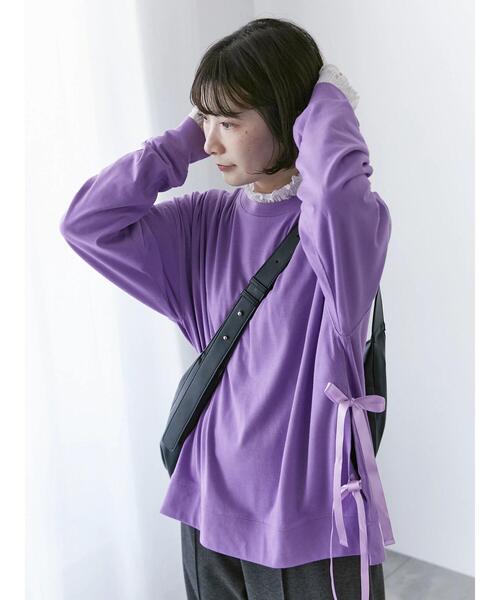 Samansa Mos2 blue(サマンサモスモスブルー)の「◎サイドリボンロンT(Tシャツ/カットソー・レディース・ブラック/ピンク/パープル・F)」の2枚目の写真