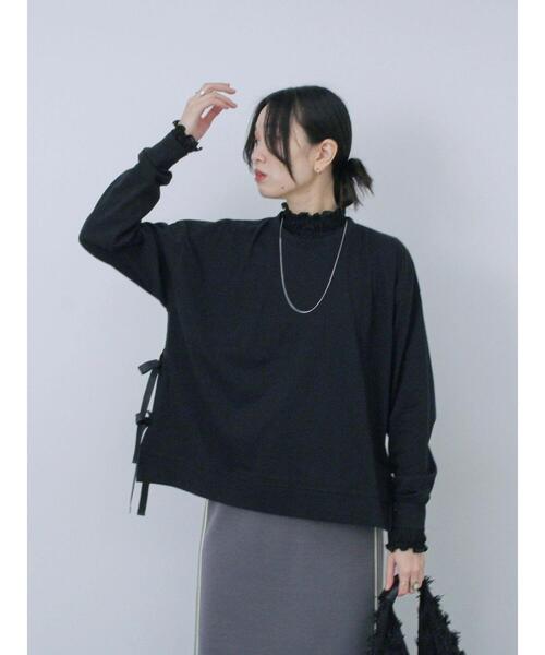 Samansa Mos2 blue(サマンサモスモスブルー)の「◎サイドリボンロンT(Tシャツ/カットソー・レディース・ブラック/ピンク/パープル・F)」の1枚目の写真