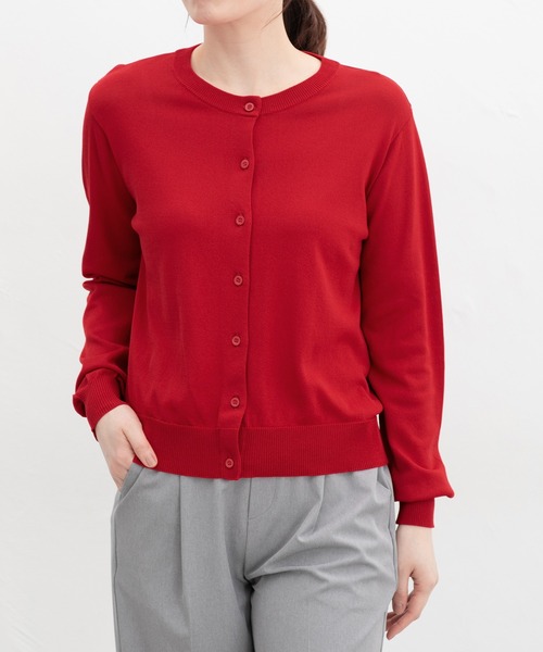 Honeys(ハニーズ)の「【UVカット・花粉リリース加工】花粉対策クルーカーデ(カーディガン/ボレロ・レディース・イエロー/グレイッシュベージュ/ブラック/レッド/グリーン/ブルー/ネイビー・M/LL/S/L)」の7枚目の写真