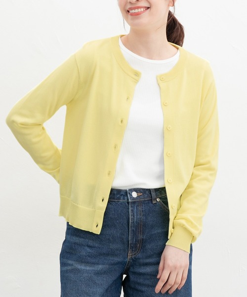 Honeys(ハニーズ)の「【UVカット・花粉リリース加工】花粉対策クルーカーデ(カーディガン/ボレロ・レディース・イエロー/グレイッシュベージュ/ブラック/レッド/グリーン/ブルー/ネイビー・M/LL/S/L)」の6枚目の写真