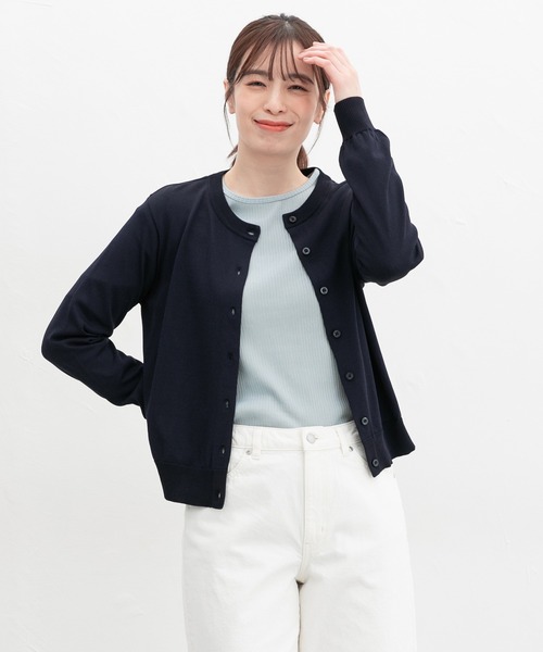 Honeys(ハニーズ)の「【UVカット・花粉リリース加工】花粉対策クルーカーデ(カーディガン/ボレロ・レディース・イエロー/グレイッシュベージュ/ブラック/レッド/グリーン/ブルー/ネイビー・M/LL/S/L)」の13枚目の写真