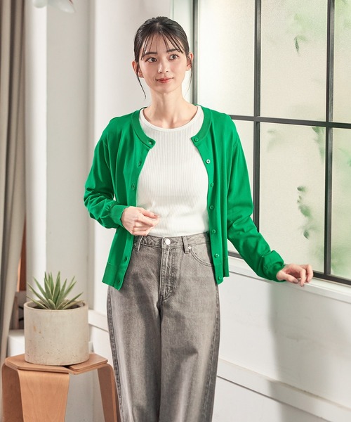 Honeys(ハニーズ)の「【UVカット・花粉リリース加工】花粉対策クルーカーデ(カーディガン/ボレロ・レディース・イエロー/グレイッシュベージュ/ブラック/レッド/グリーン/ブルー/ネイビー・M/LL/S/L)」の21枚目の写真