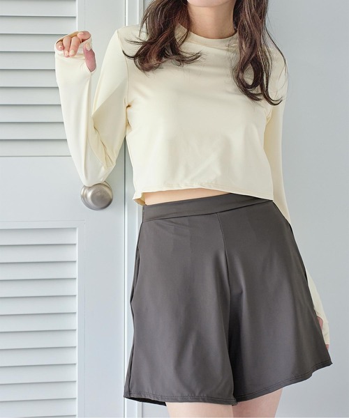 3点セット/ショートパンツ×カップ付長袖ビキニ/水着